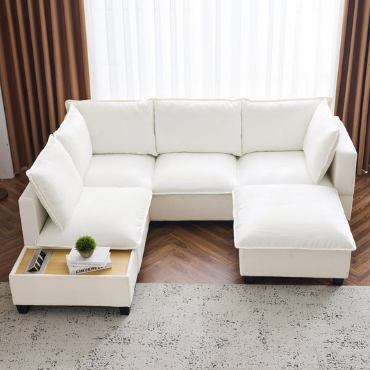 90' U-Shaped Sectional Sofa Modular Sofa Couch With a Movable Ottoman , a Coffee Table With Hidden Charging Devices for