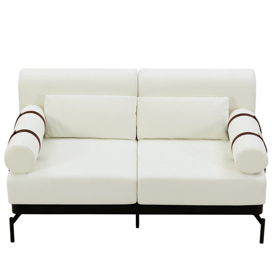 Modern Loveseat Sofa 59' Couch With Flexible USB Ports, Unique Cylindrical Armrests, Beige Chenille