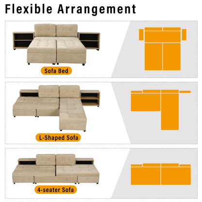 121.2' Versatile Sofa Bed Modular Sofa  Free-Combined Sofa With Two Storage Racks,  Brown