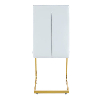 Luxury Simple Arch Chair Set of 2 - High Resilience Dining Chair With Arched Metal Gold Legs, White PU Material