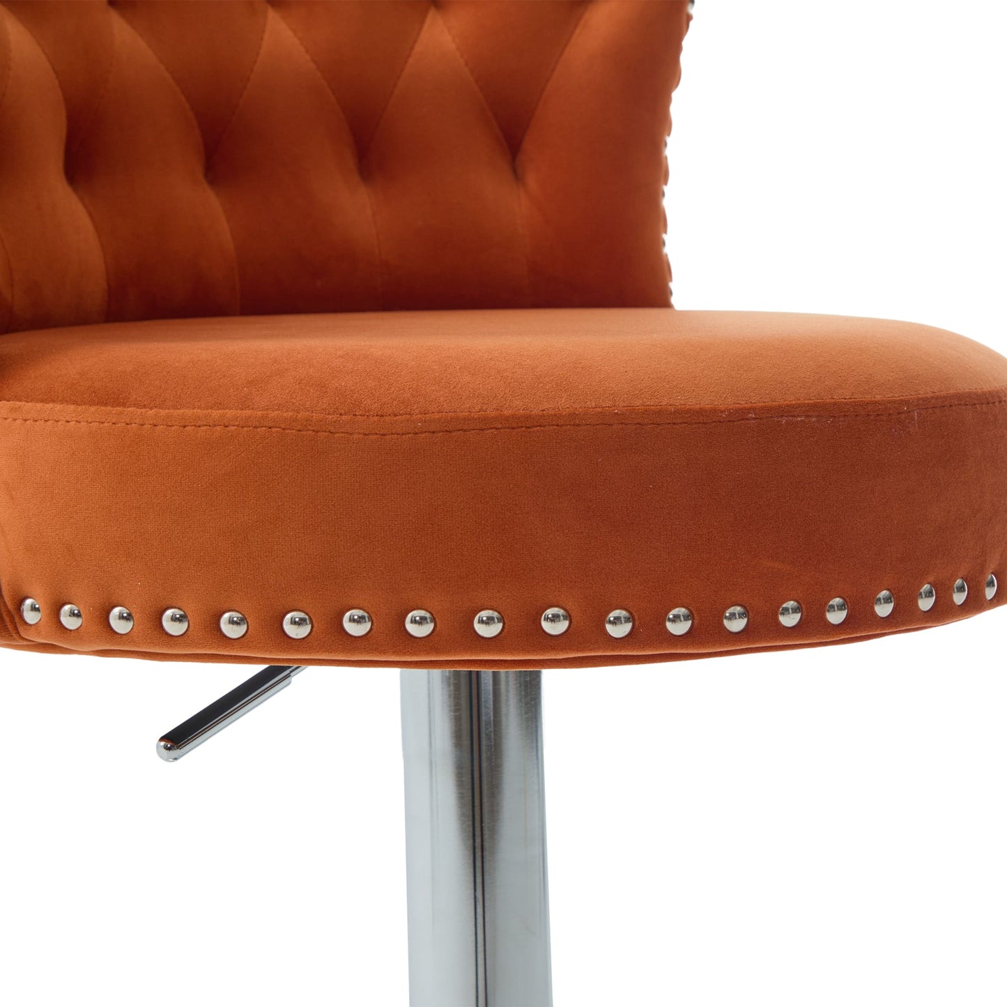 Velvet Bar Stool Set of 2, Adjustable Swivel Bar Stools With Silver Plated Metal Leg, Chrome Nailhead, Counter Height Ch