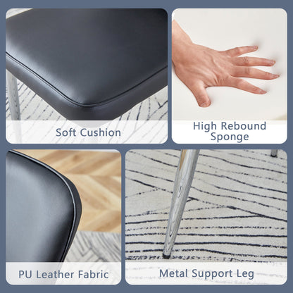 Table and Chair Set.63'x31.5x30' Black Marble-Patterned Slabs Tabletop With Stainless Steel Butterfly Legs.Paired With 4