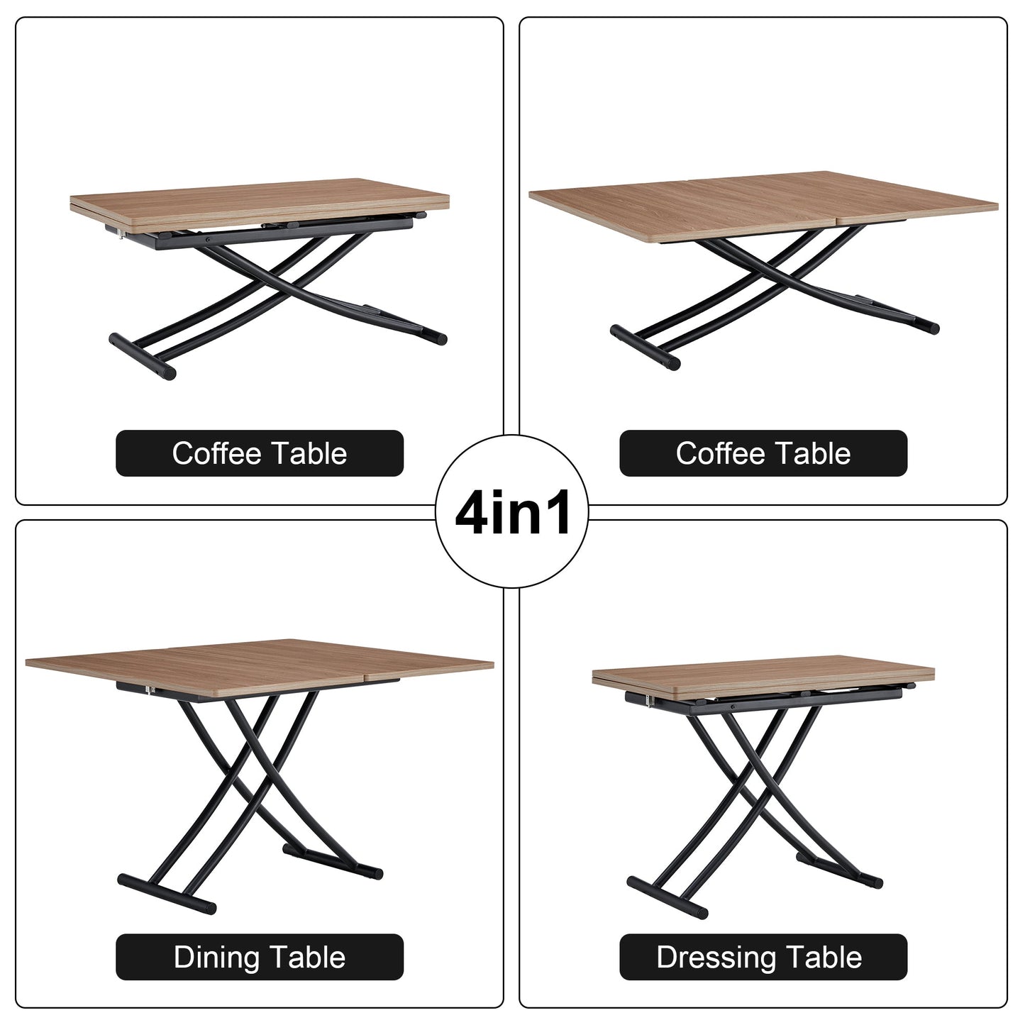 Modern Minimalist Multifunctional Lifting Table, With a 0.8-Inch Wood Grain Process Sticker Desktop and Black Metal Legs