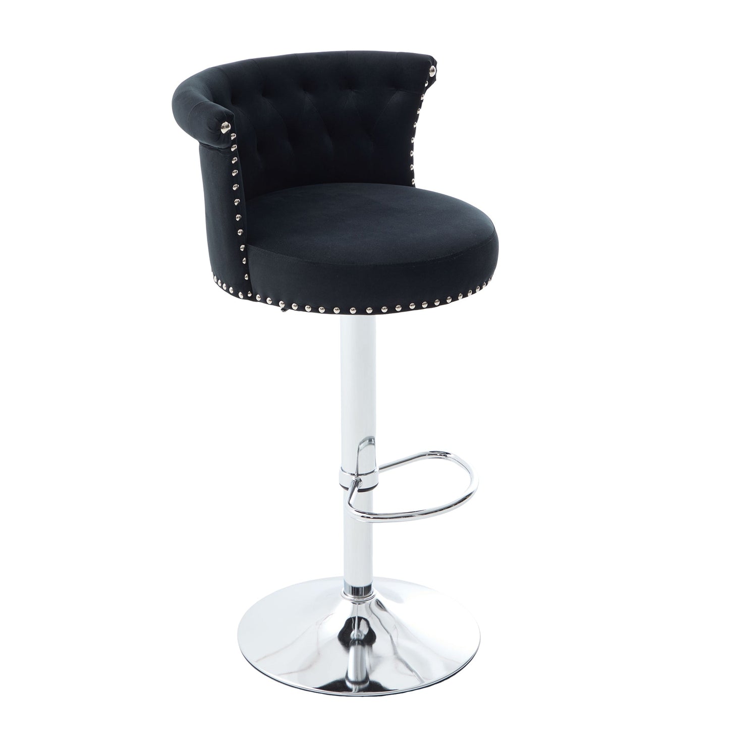 Velvet Bar Stool Set of 2, Adjustable Swivel Bar Stools With Silver Plated Metal Leg, Chrome Nailhead, Counter Height Ch