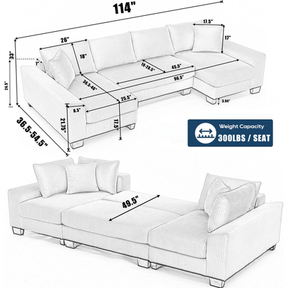 114' Sleeper Sofa,U Shaped Sofa , Pull Out Bed,Convertible Oversize 2 in 1 Sleeper Sofa, Living Room,Upholstery Sofa Bed