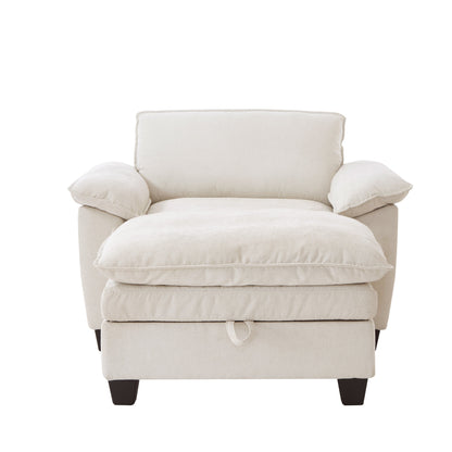 51' Oversize Chaise Lounge Chair With Ottoman and Storage  Upholstered Soft Chenille Beige