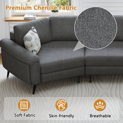 111' Upholstered 3-Seater Sofa Curved Sofa Couch With Two Printed Pillows for Living Room, Dark Gray