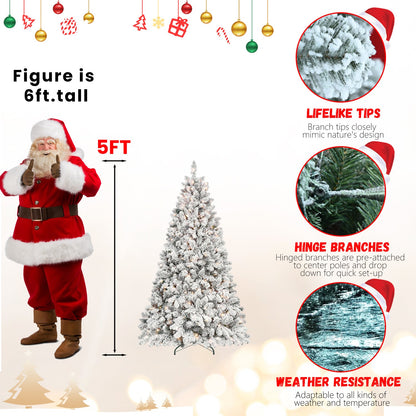 8FT Flocked Christmas Tree With 700 UL Lights and 54 Natural Pine Cones – Snowy PVC Tips, 1754 Tips, Hinged Structure, S