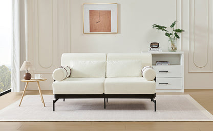 Modern Loveseat Sofa 59' Couch With Flexible USB Ports, Unique Cylindrical Armrests, Beige Chenille