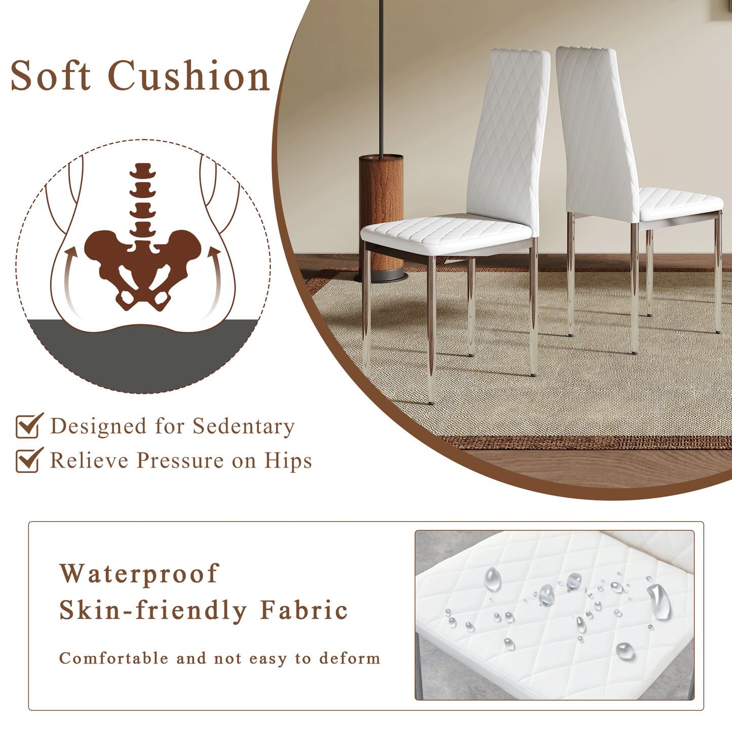 Modern Style Dining Chairs Set of 6 in White, Essential for Minimalist Homes.Meeting Family Dining Needs,PU Material Sea