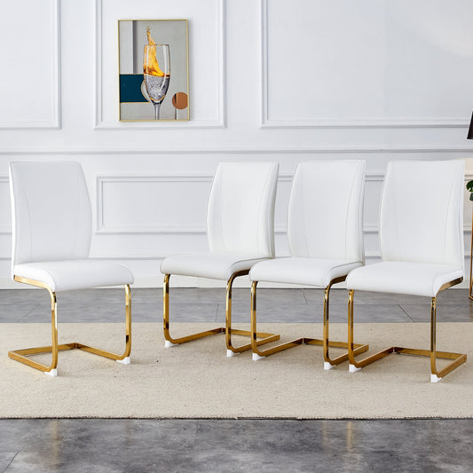 Luxury Simple Arch Chair Set of 8 White PU Material With Arched Metal Gold Leg