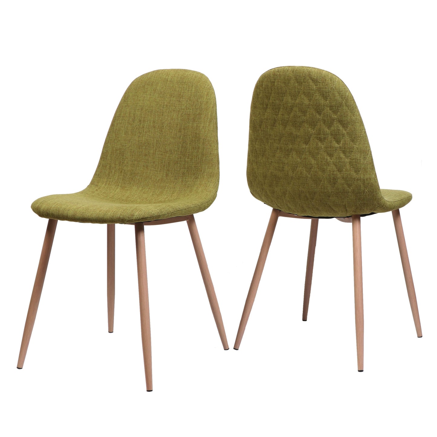 Elegant Dining Chair Set of 2 With Green Fabric and Light Walnut Finish
