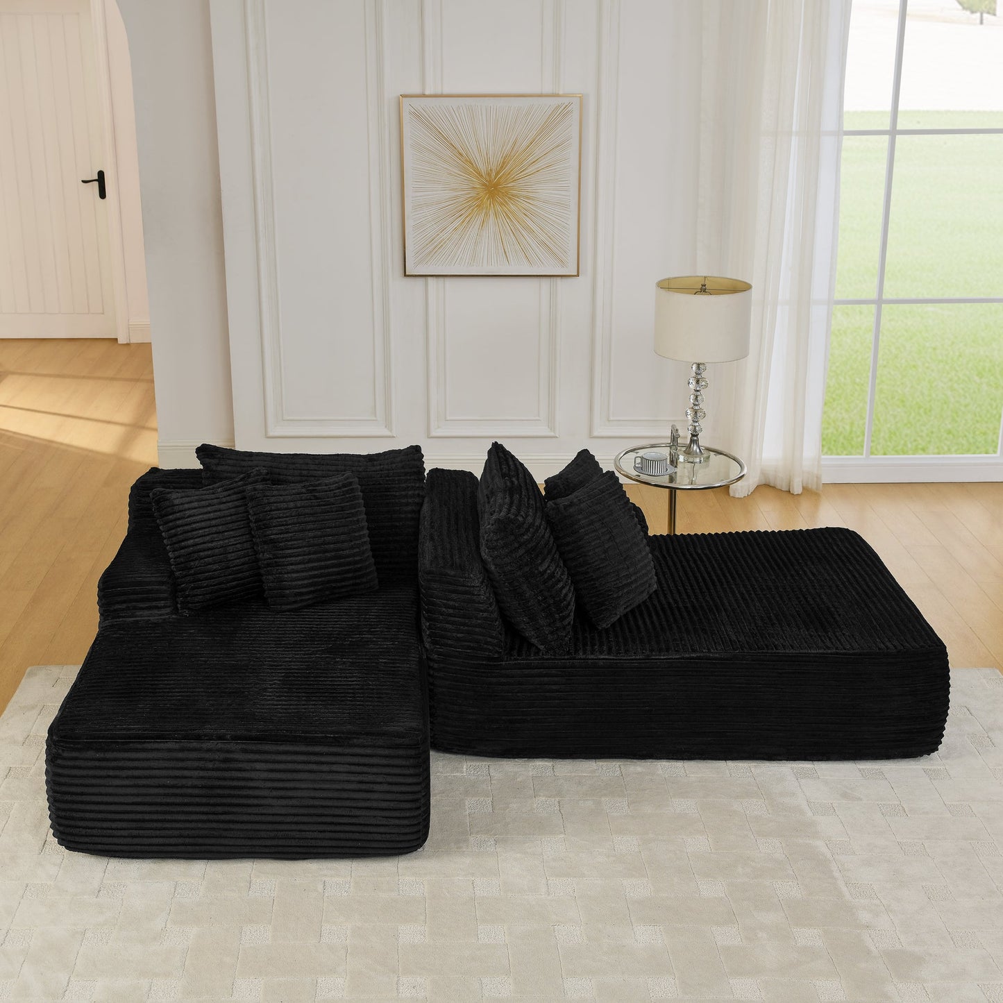 Two-Seater Lazy Sofa Lounge Chair,Compressed Sofa No Assembly Required, Made of Velvet Fabric, Fluffy Modern  Lounge Cha