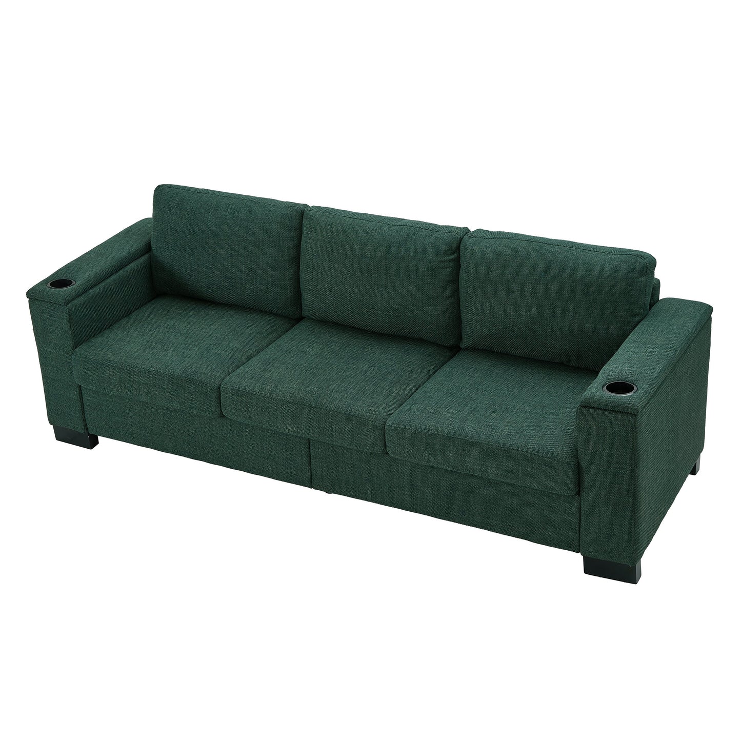 93.7' Modern Style Living Room Sofa Fabric Couch,Square Arm Sofa With Cup Holder,Storage Sofa,Upholstered Polyester Gree