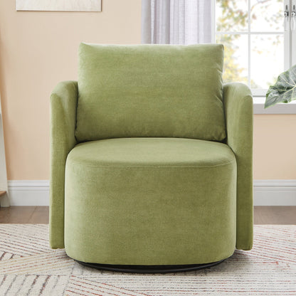 360° Swivel Chair, 29.9' Accent Barrel Armchair, Upholstered With Curved Design, Green Chenille, for Living Room and Off