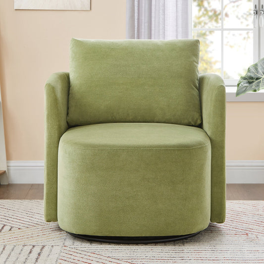 360° Swivel Chair, 29.9' Accent Barrel Armchair, Upholstered With Curved Design, Green Chenille, for Living Room and Off
