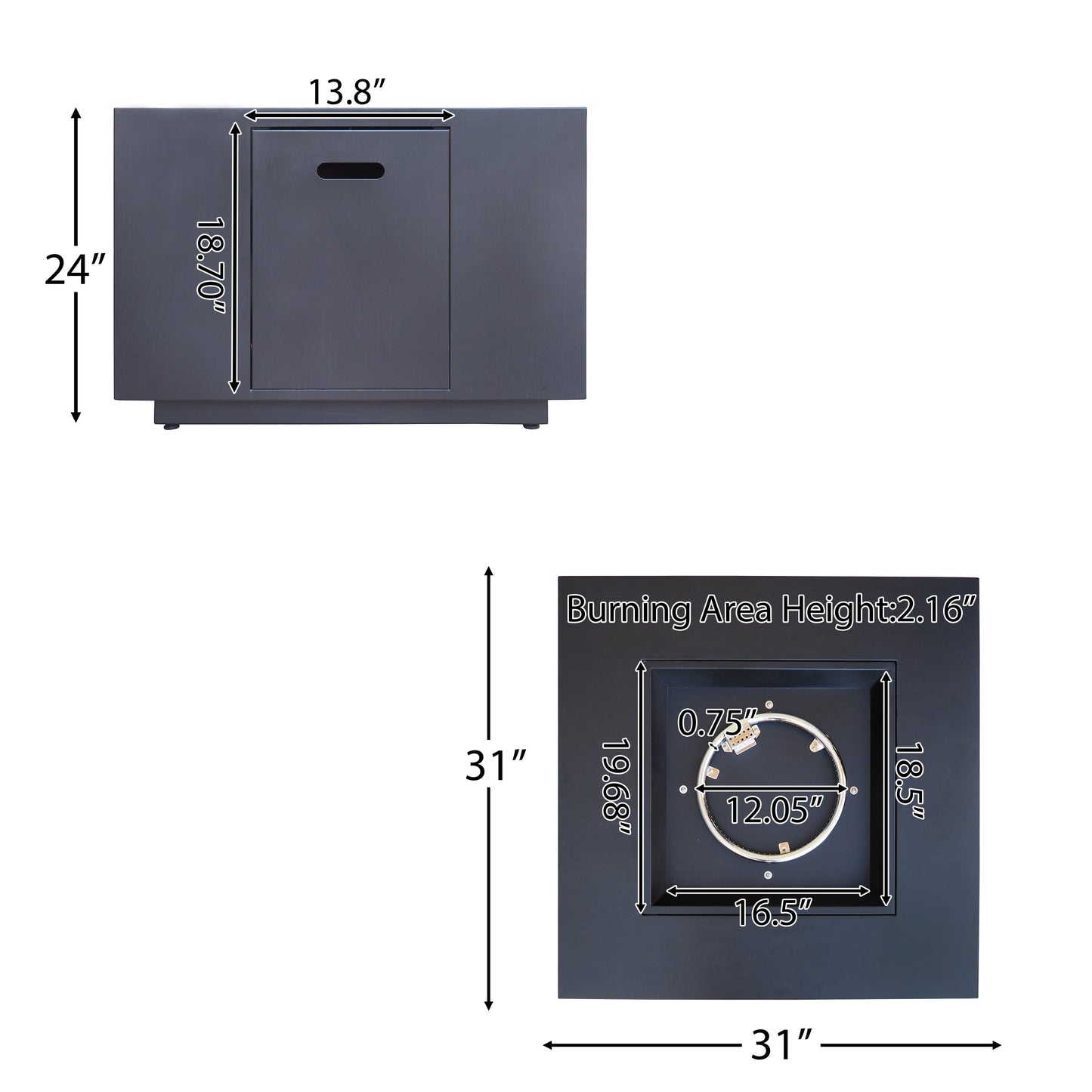 Outdoor Patio Propane Fire Pit 24'' H X 33'' W Square Iron Gas-Burning Fire Pit - 50,000 BTU, Tank in Side, Dark Grey