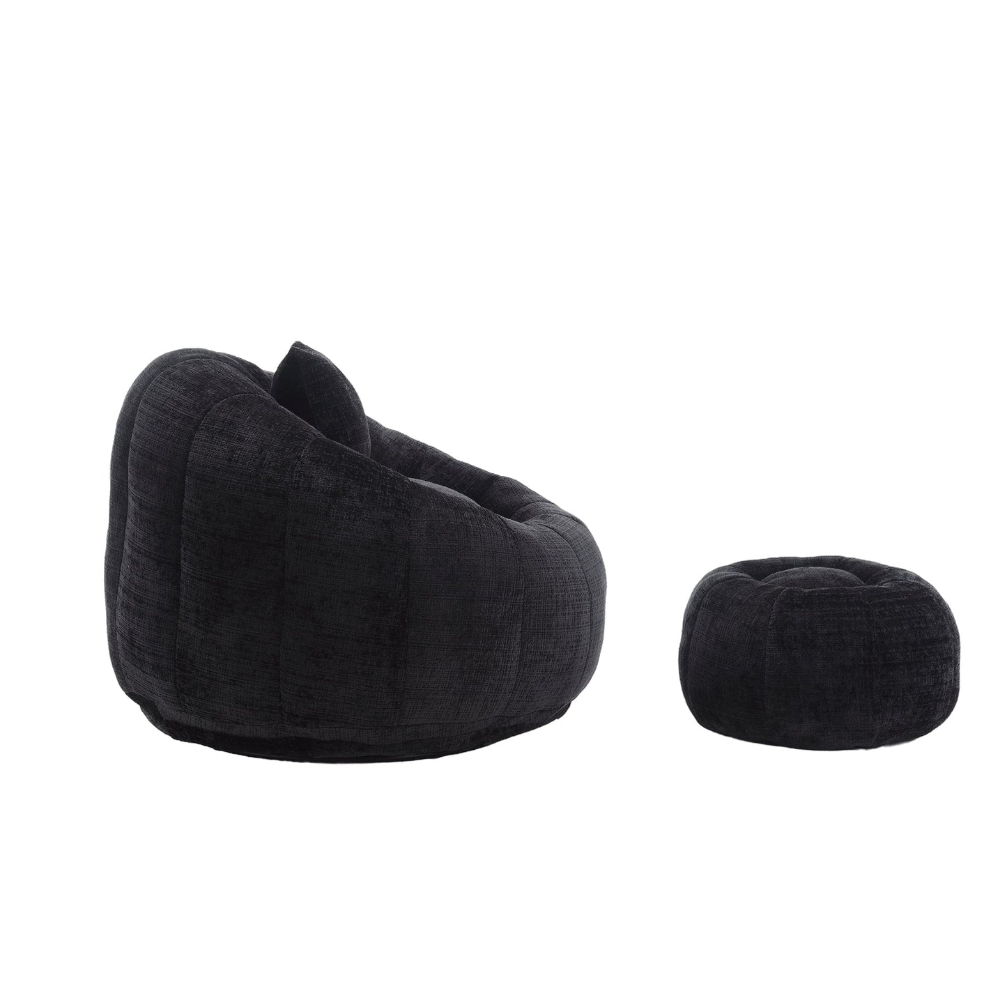 Modern Extra Large Round Bean Bag Chair With Footrest for Living Room, Chenille Fabric Lazy Sofa With Pillow for Adults,