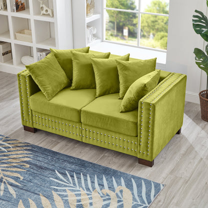 Modern Design Living Room Sofa 2+3 Seater Square Armrest With Silver Nails Decoration Upholstered Velvet Couch Green