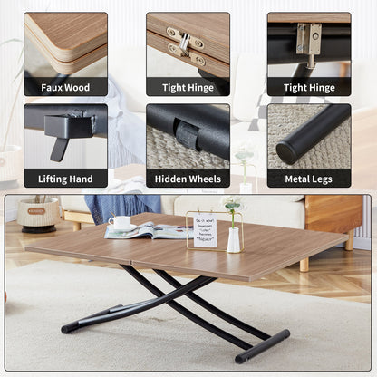 Modern Minimalist Multifunctional Lifting Table, With a 0.8-Inch Wood Grain Process Sticker Desktop and Black Metal Legs