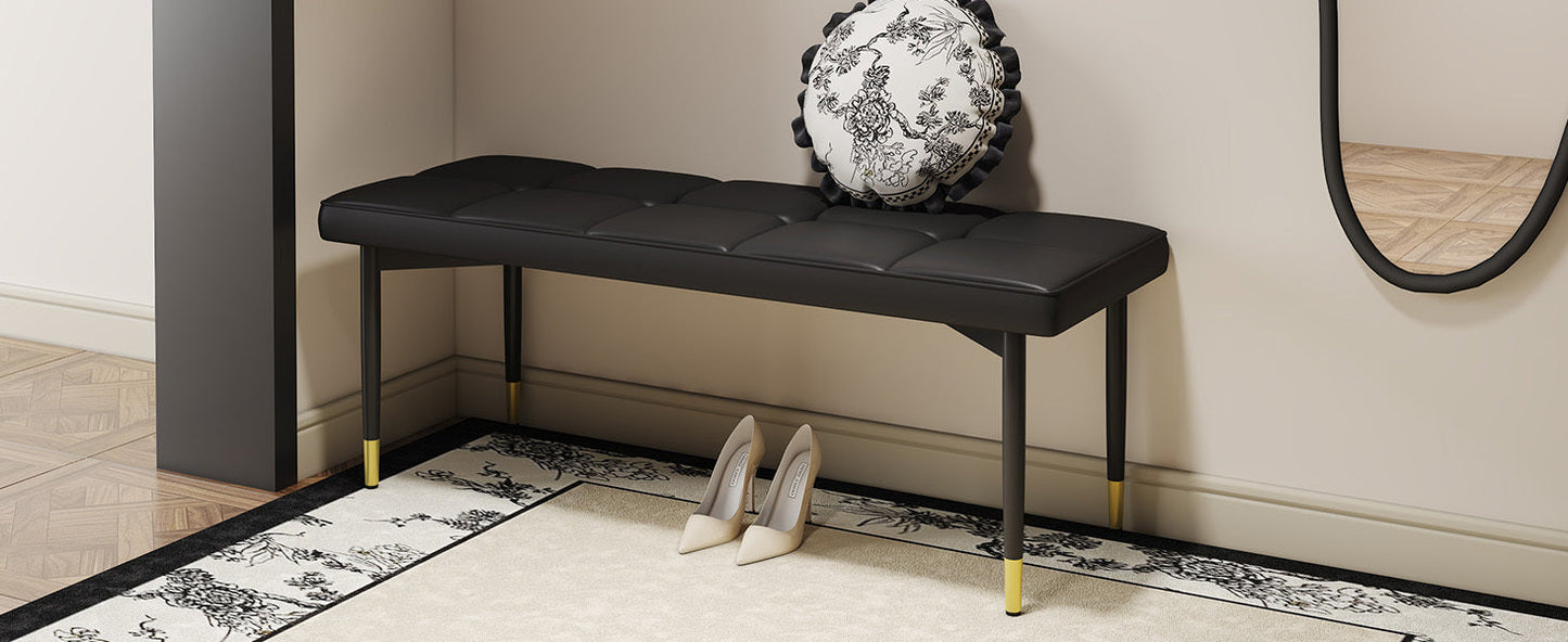 47*16 Inch Multifunctional Black Shoe Bench - Faux PU Cushion, Sturdy Metal Legs With Gold Accents.Suitable for Bedroom,