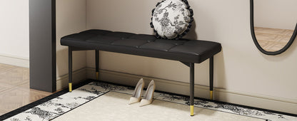 47*16 Inch Multifunctional Black Shoe Bench - Faux PU Cushion, Sturdy Metal Legs With Gold Accents.Suitable for Bedroom,
