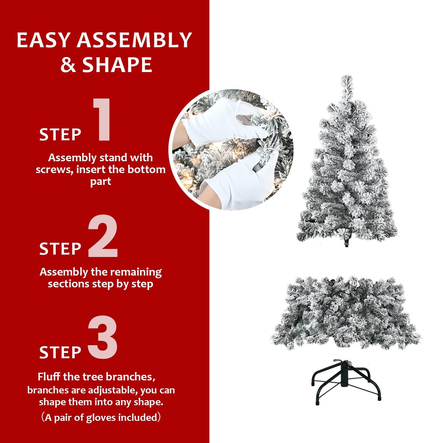 7FT Flocked Christmas Tree With 350 Warm White Incandescent Lights – Snowy Artificial Holiday Tree With 1022 Tips and St