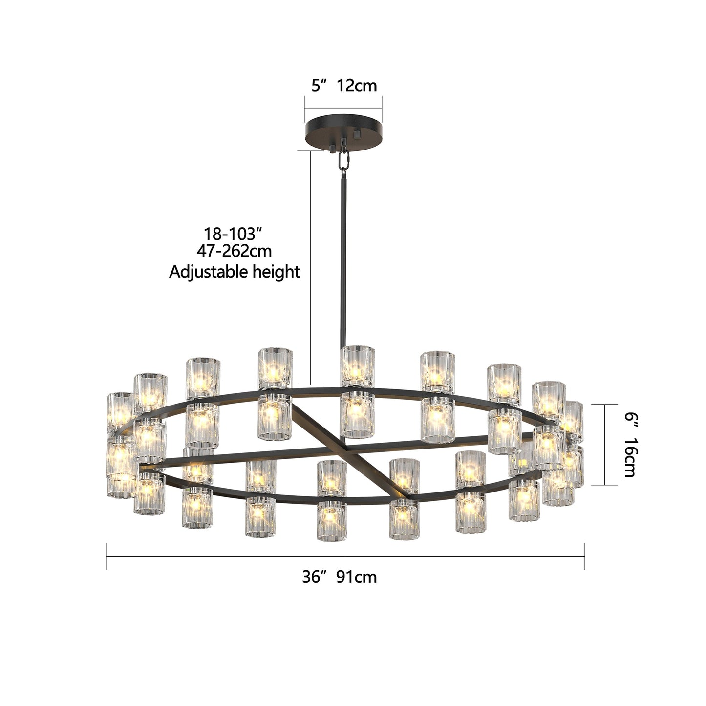 36 Inches Luxury Chandeliers Crystal Living Room Decorative Lights Simple Modern Dining Room LED Lighting,for Home Decor