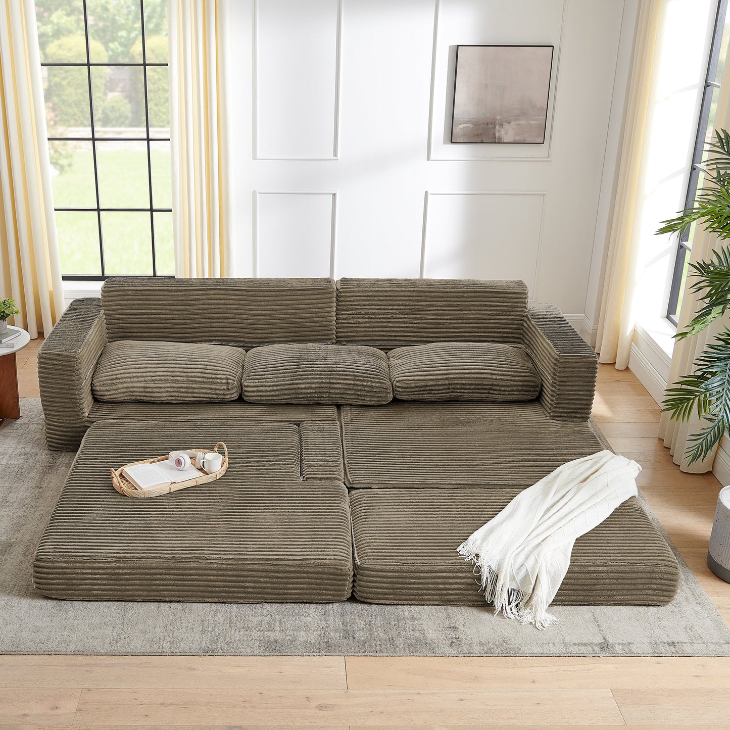 Right Sofa Seat,L Shape Modular Sectional Sofa, Compressed Sectional Sofa Modern Minimalist Style Corduroy Couch,Unfold