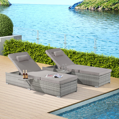 Outdoor Chaise Lounge Chair Set of 2 With Patio Pool Chairs Tanning Lounges for Outside,Beach Rattan Recliners With Adju
