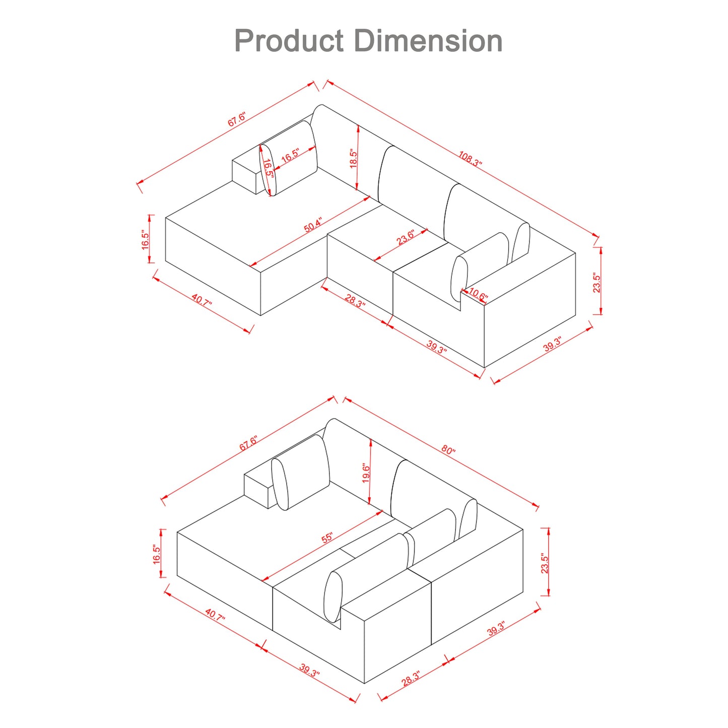 108.3' Sectional Foam Couch,L Shape Sofa With Chaise Lounge,Modular Cloud Sofa  for Living Room,Upholstered Corduroy Cou