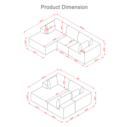 108.3' Sectional Foam Couch,L Shape Sofa With Chaise Lounge,Modular Cloud Sofa  for Living Room,Upholstered Corduroy Cou