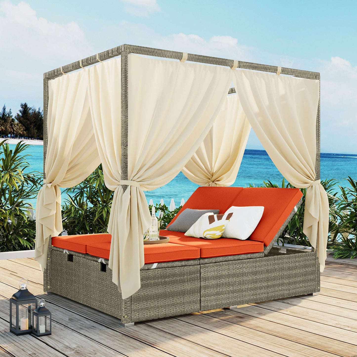 Adjustable Sun Bed With Curtain,High Comfort,With 3 Colors