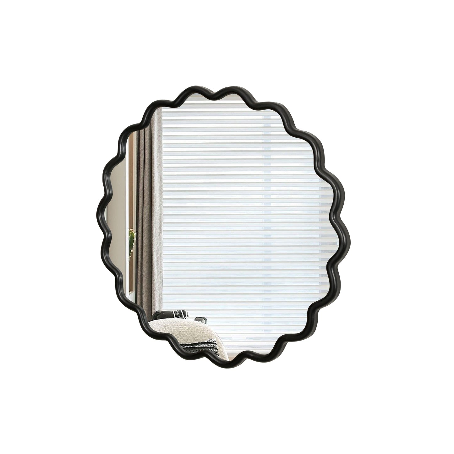 Solid Wood Wavy Mirror-Black Mirror Wall Decor 31' X 31' Modern Mirror Wall Decor for Bathroom, Bedroom, Living Room, Di