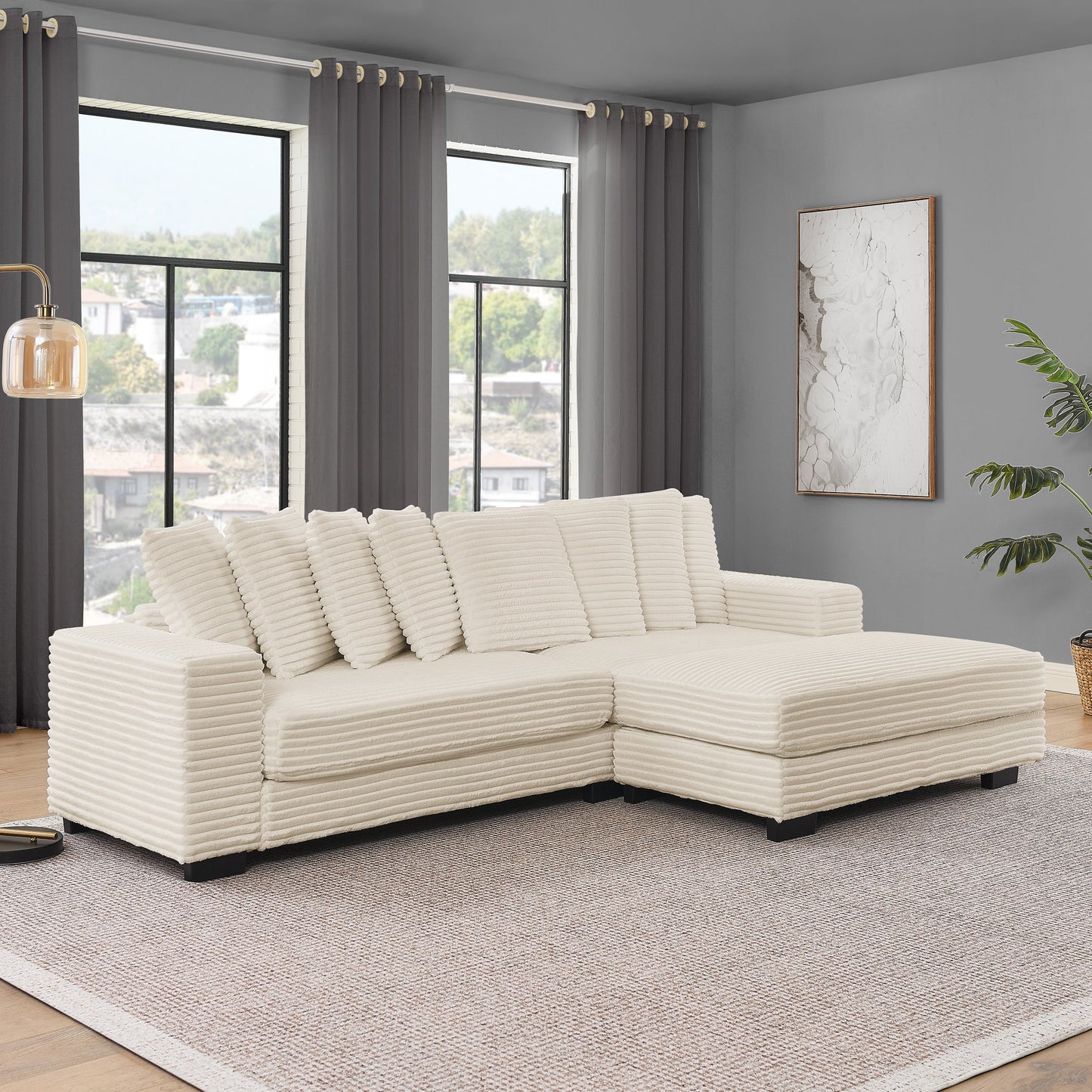 Corduroy Tufted Upholstered Sleeper Sectional Sofa, L-Shaped Modular Convertible Sofa , Can Freely Change the Position O
