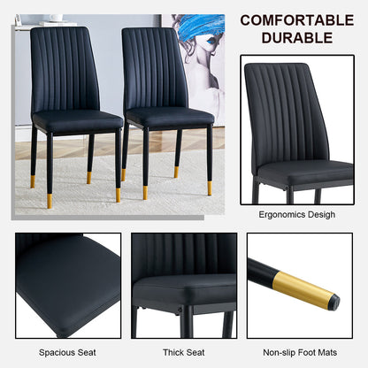 A Set of 4 Dining Chairs, Black Dining Chair Set, PU Material High Backrest Seats and Sturdy Leg Chairs, Suitable for Re