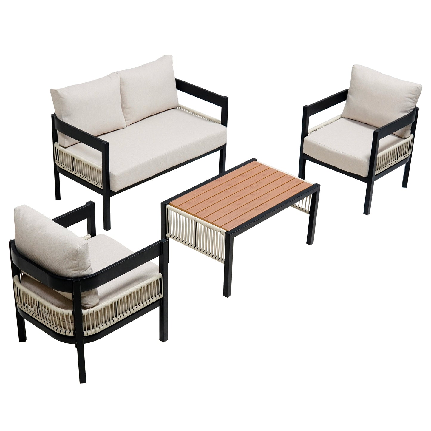 Multi-Person Outdoor Iron Sofa Set With a Table, Rattan Decoration, Waterproof, Rust-Proof, Suitable for Garden, Lawn Us