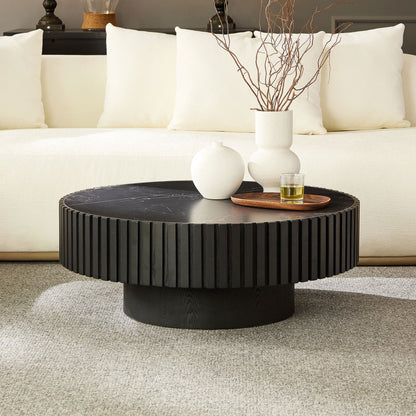 35.43'' Nesting Round Sintered Stone Tabletop Modern Drum Coffee Table Luxury Circle Coffee Table for Apartment BLACK