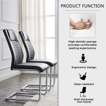 Table and Chair set.A 38.6' Diameter Transparent Tempered Glass Round Dining Table-Silver Metal Legs.Paried With 4 Black