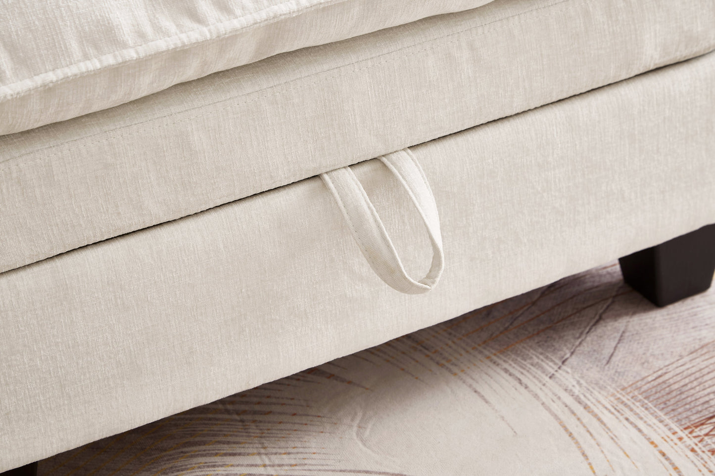 51' Oversize Chaise Lounge Chair With Ottoman and Storage  Upholstered Soft Chenille Beige