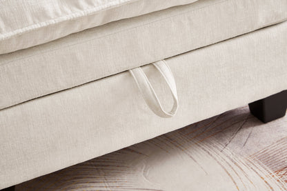 51' Oversize Chaise Lounge Chair With Ottoman and Storage  Upholstered Soft Chenille Beige