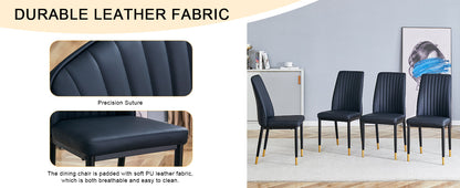 A Set of 4 Dining Chairs, Black Dining Chair Set, PU Material High Backrest Seats and Sturdy Leg Chairs, Suitable for Re
