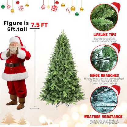 7.5FT Classic Christmas Tree With 2155 PE+PVC Tips – Realistic Hinged Branches, Easy Assembly, Stable Metal Stand, Full