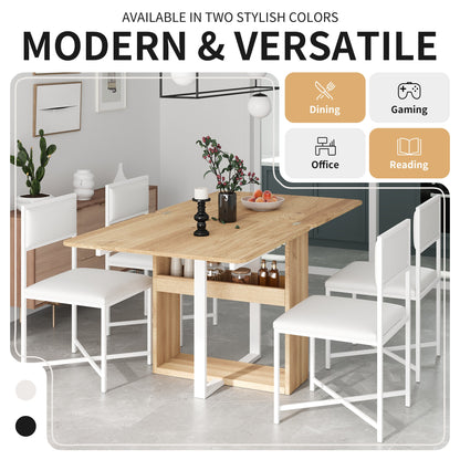 Modern Compact 63inch 5-Piece Extendable Dining Table Set, Foldable Square Kitchen Table Set With Storage Rack and 4 PU
