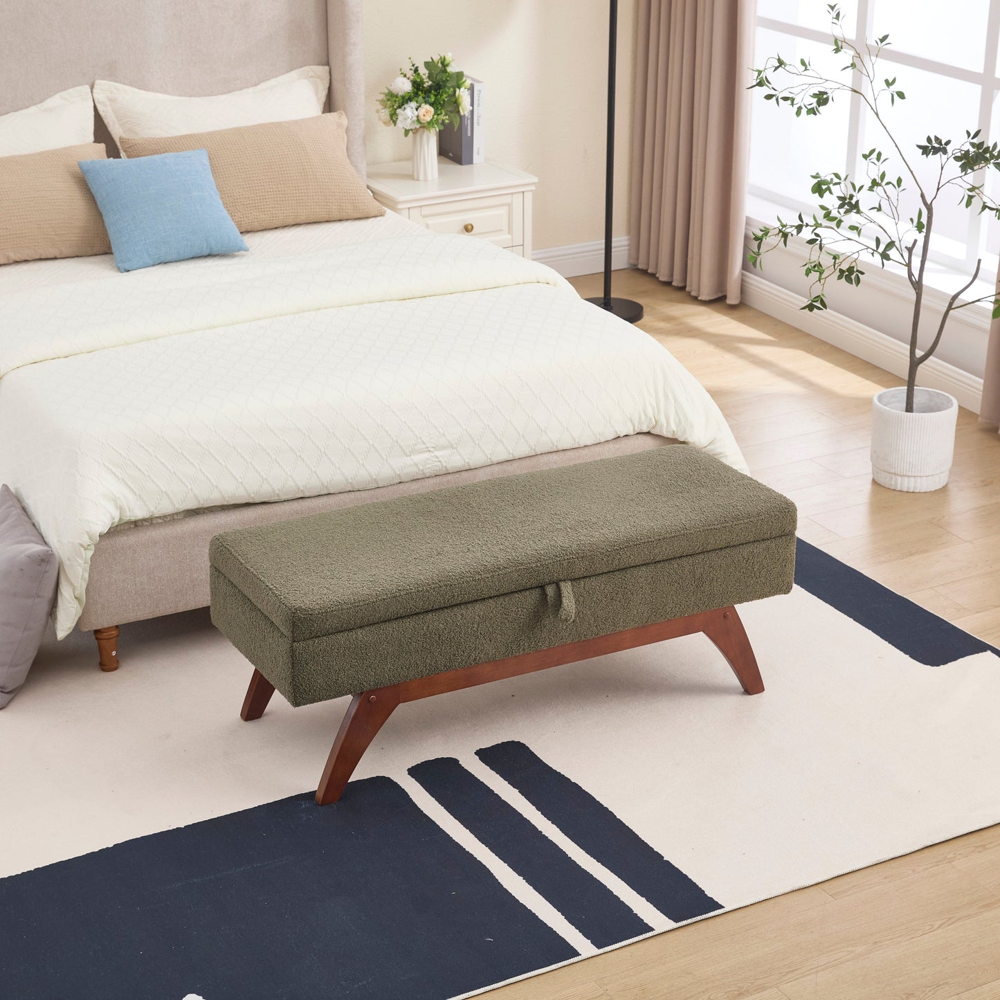 Teddy Wool Fabric, Solid Wood Feet for Solid Weighing, and Bed End Stool With Storage Function