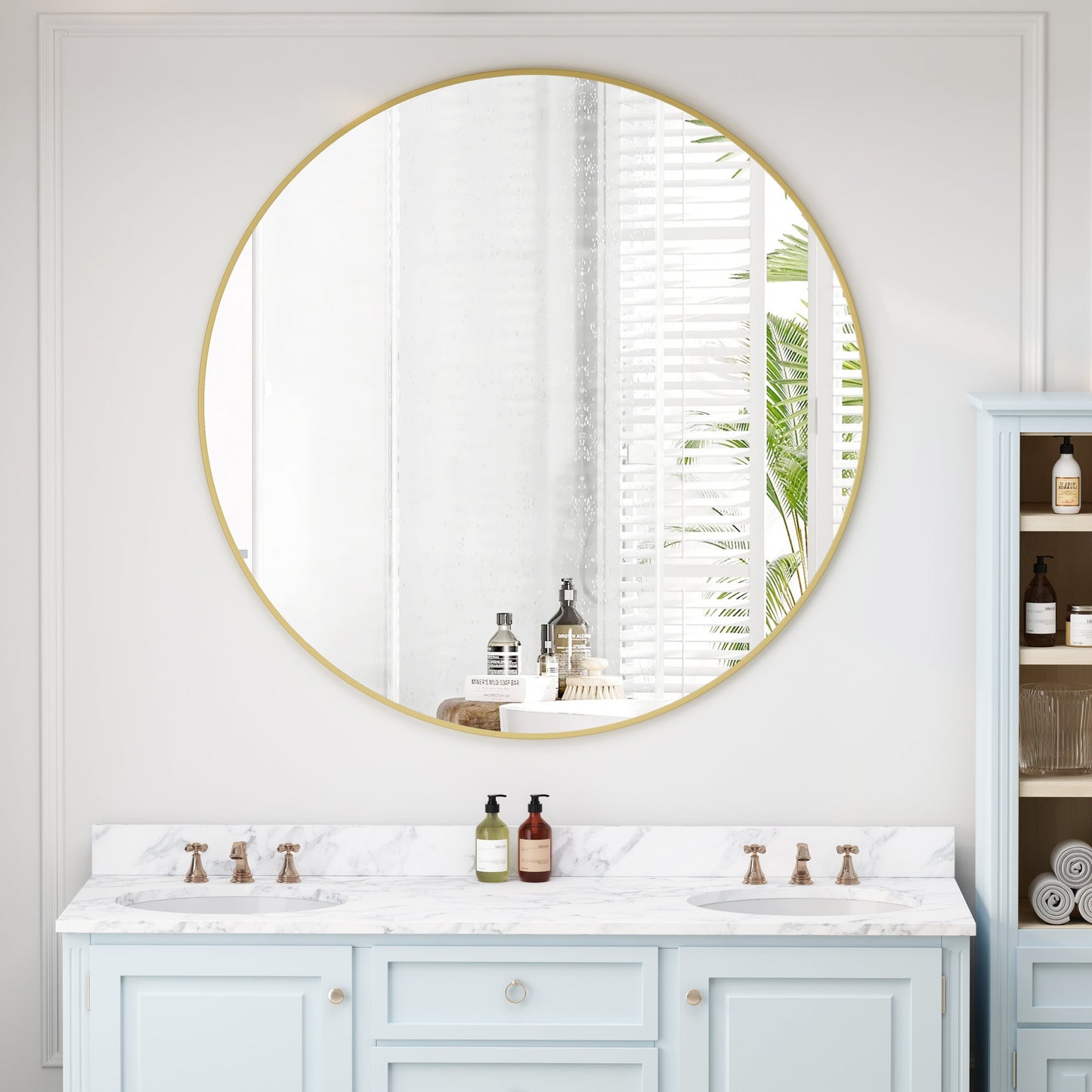 Wall Mirror 42 Inch Gold Circular Mirror Metal Framed Mirror Round Vanity Mirror Dressing Mirror, for Bathroom, Living R