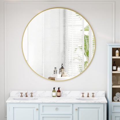 Wall Mirror 42 Inch Gold Circular Mirror Metal Framed Mirror Round Vanity Mirror Dressing Mirror, for Bathroom, Living R