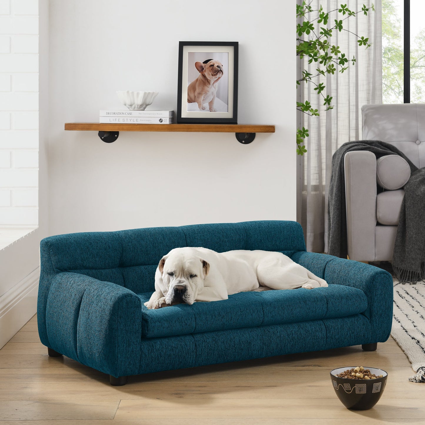 Soft and Comfortable Pet Sofa With Backrest and Armrests, Suitable for Modern Rectangular Pet Sofas for Small and Medium
