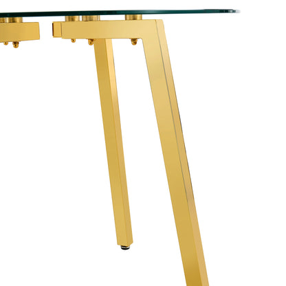 Modern Luxurious Round Tempered Glass Dining Table With Gold 7-Shaped Metal Legs,suitable for Family Meals, Office Confe