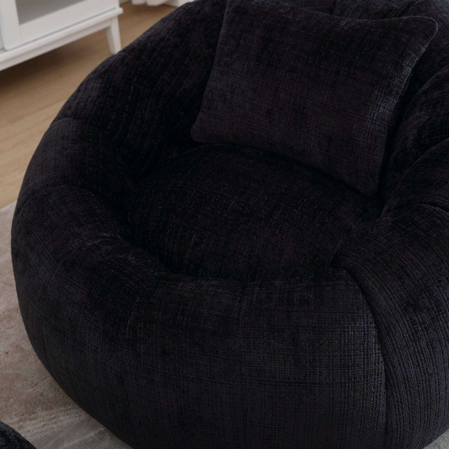 Modern Extra Large Round Bean Bag Chair With Footrest for Living Room, Chenille Fabric Lazy Sofa With Pillow for Adults,